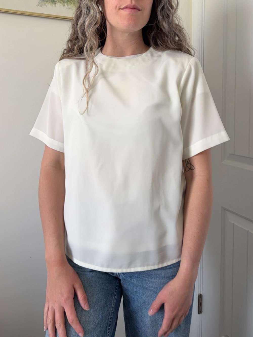 Yves St. Clair Cream Short-Sleeve Crewneck Blouse